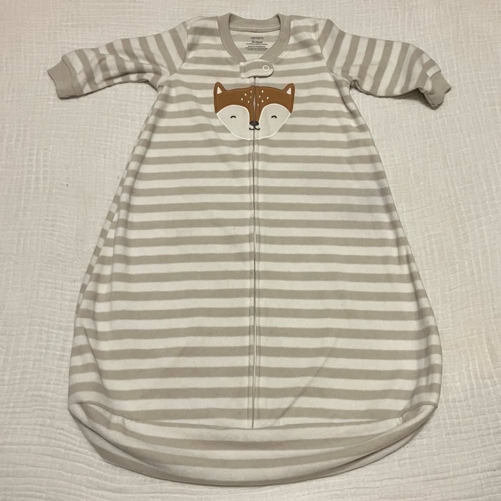 Carter's‎ neutral striped fleece wearable blanket w/ fox appliqué Sz 3-6m
